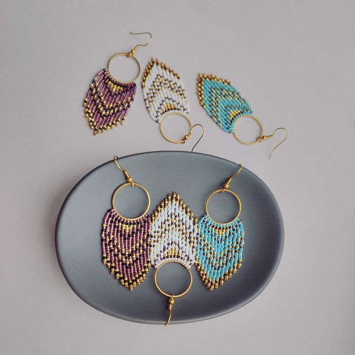 Ръчно изработени обеци, Японски мъниста, Неръждаема стомана, Стилни