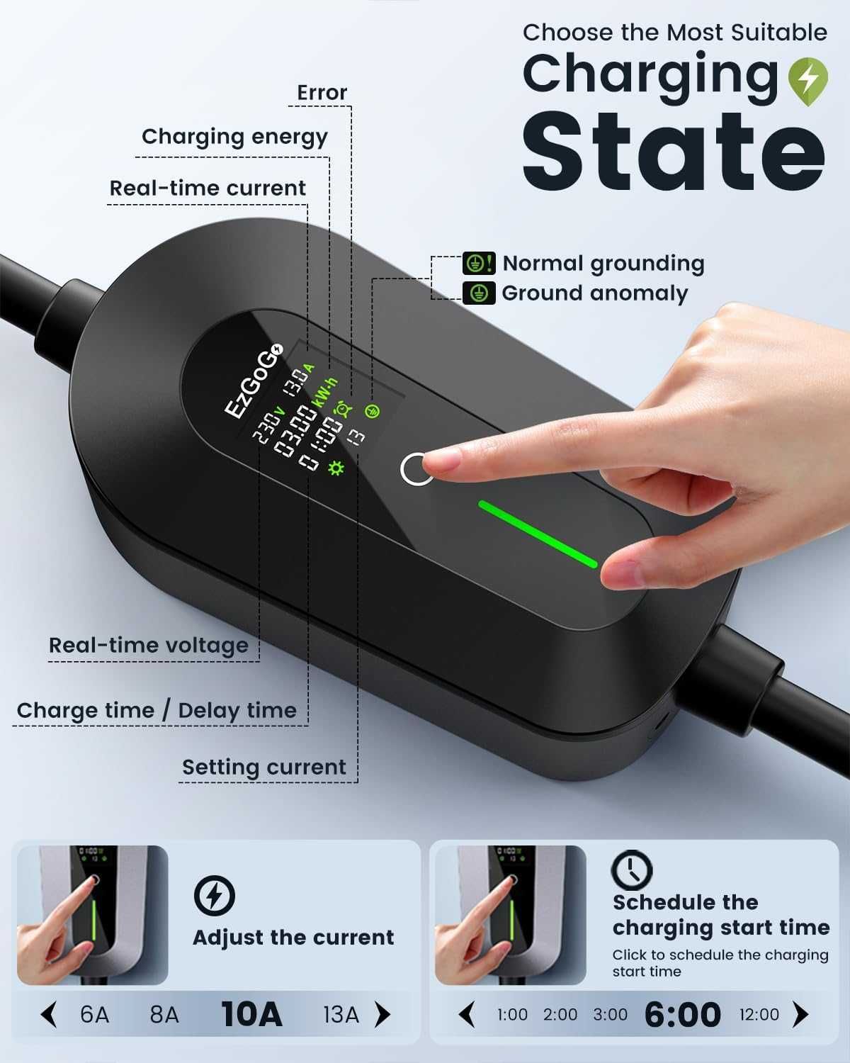 Зарядно устройство EzGoGo EV, Тип кабел 2 до 3-щифтов щепсел 6,1 м 3kW