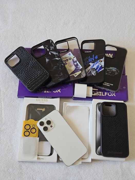 Vând 15 pro max 256GB Silver, stare impecabilă Full box