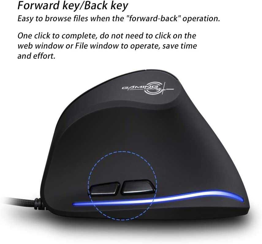 Вертикална мишка,ергономична Zelotes T20,LED оптична USB кабелна мишка