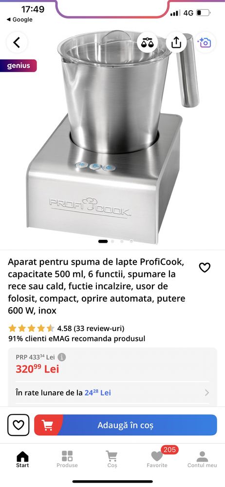 Aparat spumare lapte cald sau rece diferite functii Inox Nou