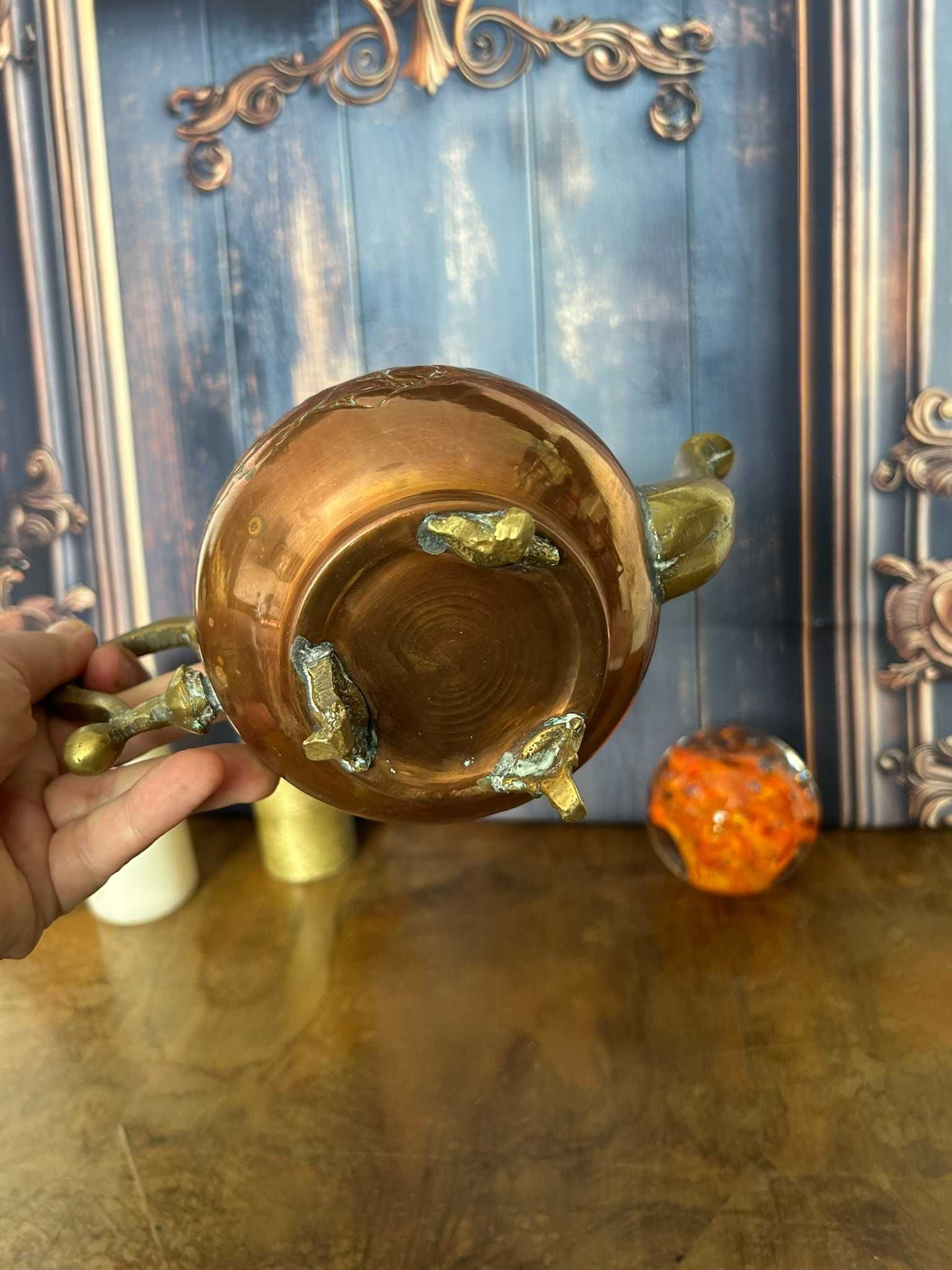DN784 Ceainic superb din cupru si bronz 550g 25x23cm
