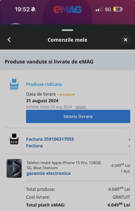 iPhone 15 pro la cutie cu garantie emag