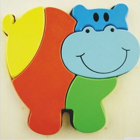 Hipopotam-Puzzle incastru din lemn Montessori