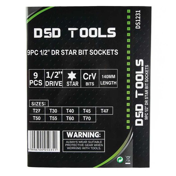 DSD TOOLS 9PC 1/2" dr set de biti torx  DS1231
