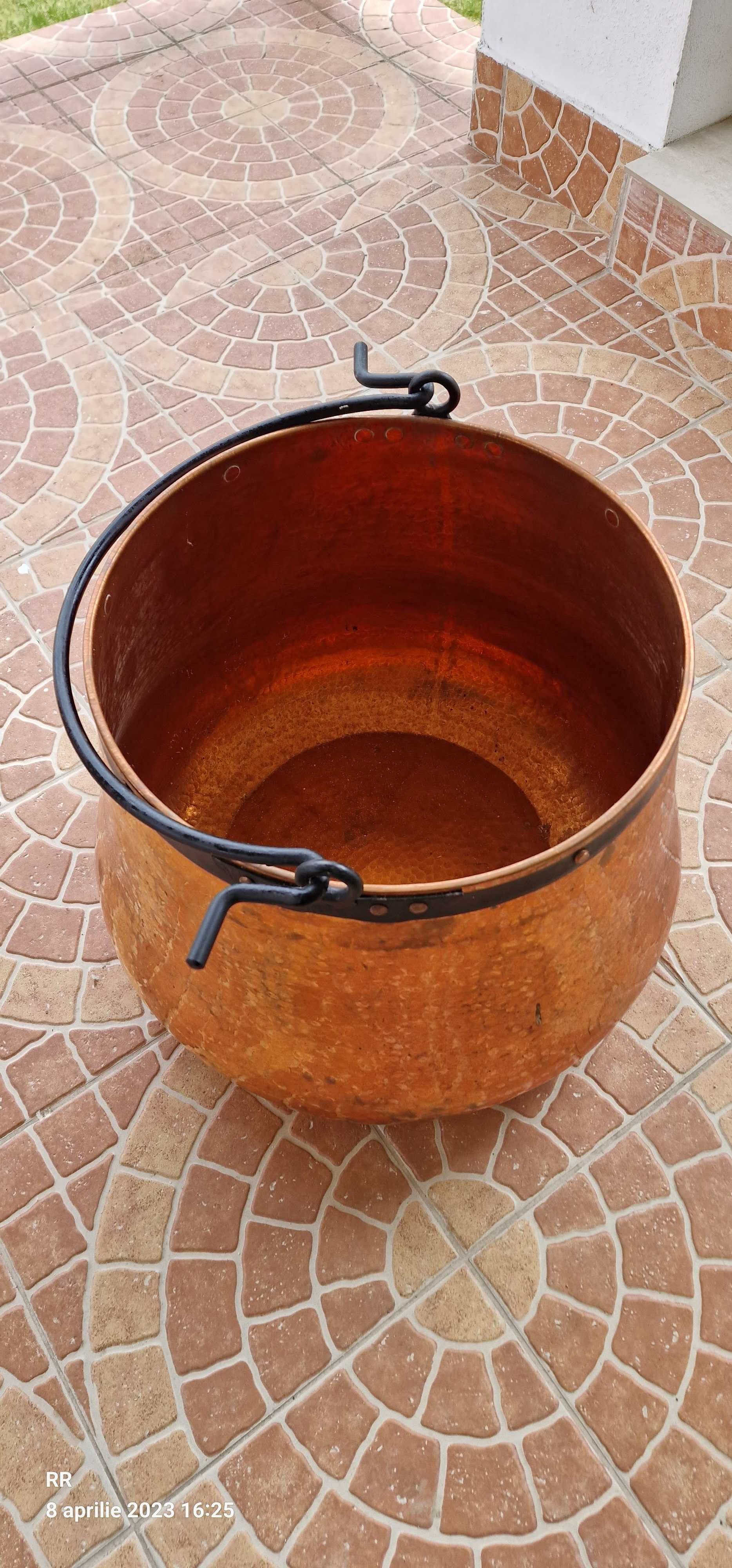 Ceaun Traditional, Cupru Masiv, Toarta Fier Forjat, 80 Litrii