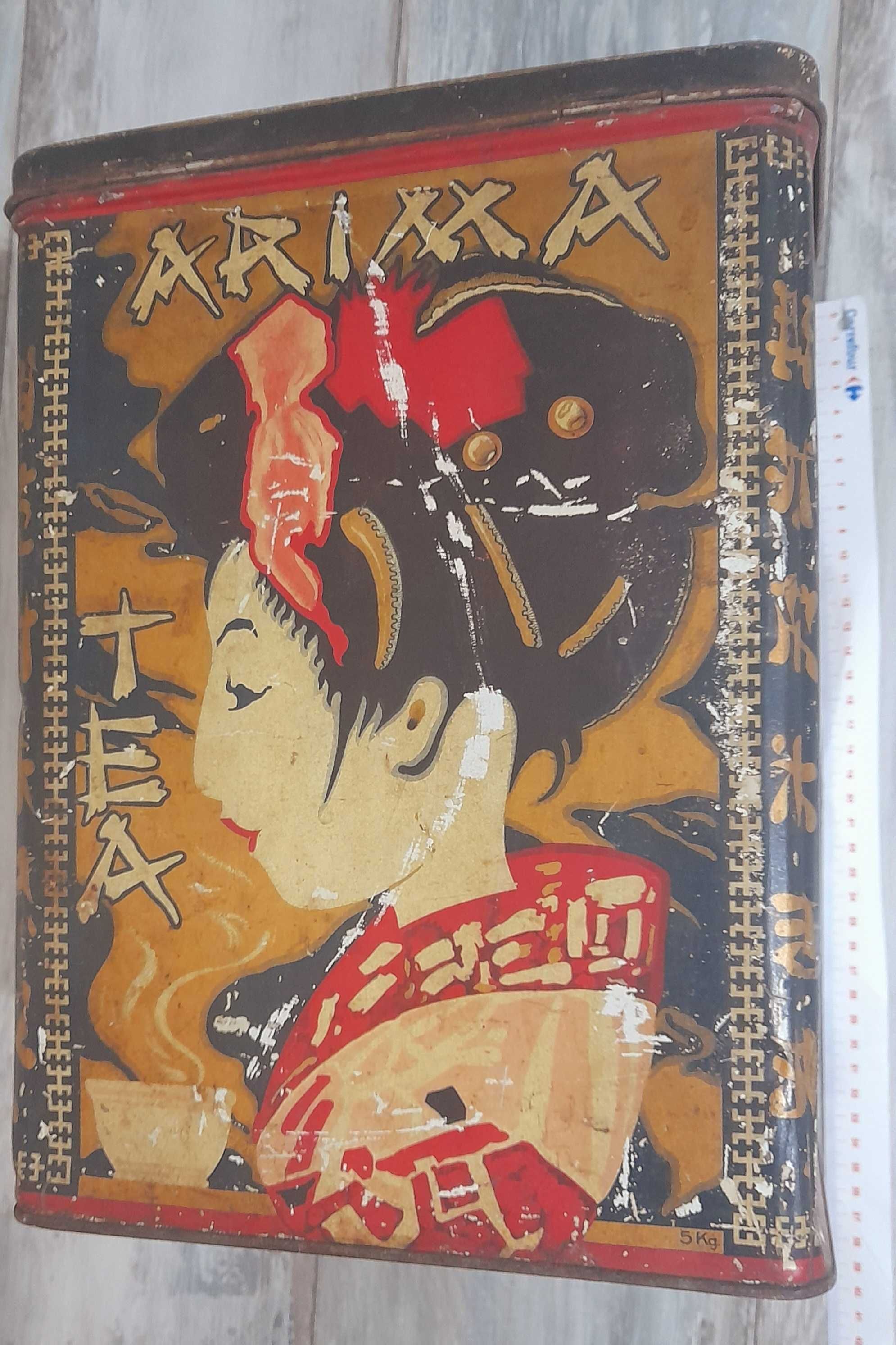 Cutie ceai rara tabla litografiata Japonia XXL anii 1930 - 32x24x24 cm