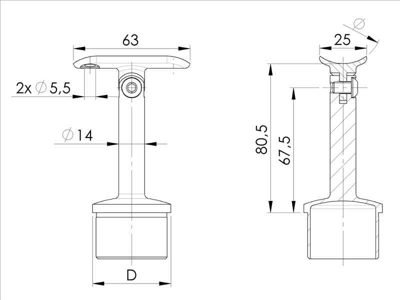 Suport mana curenta Balustrada Inox - Satin / Lucios