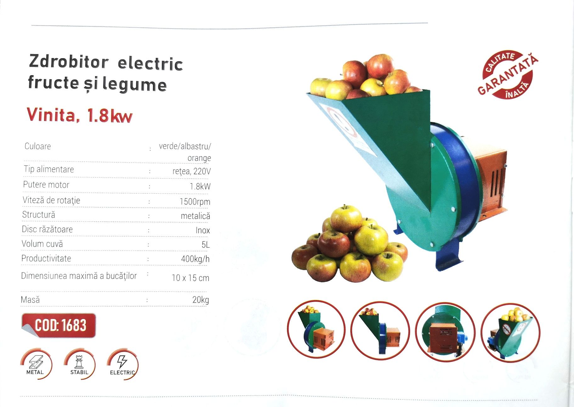 Razatoare - Tocatoare electrica fructe si legume, RUS, 200Kg/Ora