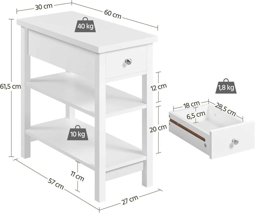 Noptieră albă sertar 2 compartimente dormitor living |S 592667 White