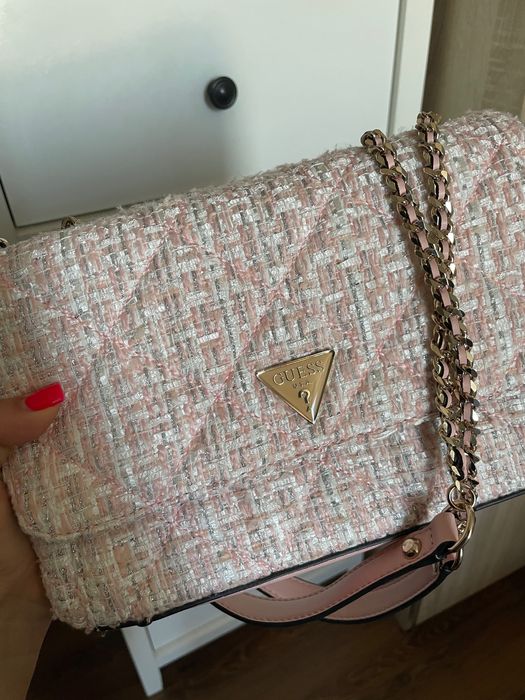 Чанта Guess Cessily Tweed Pink