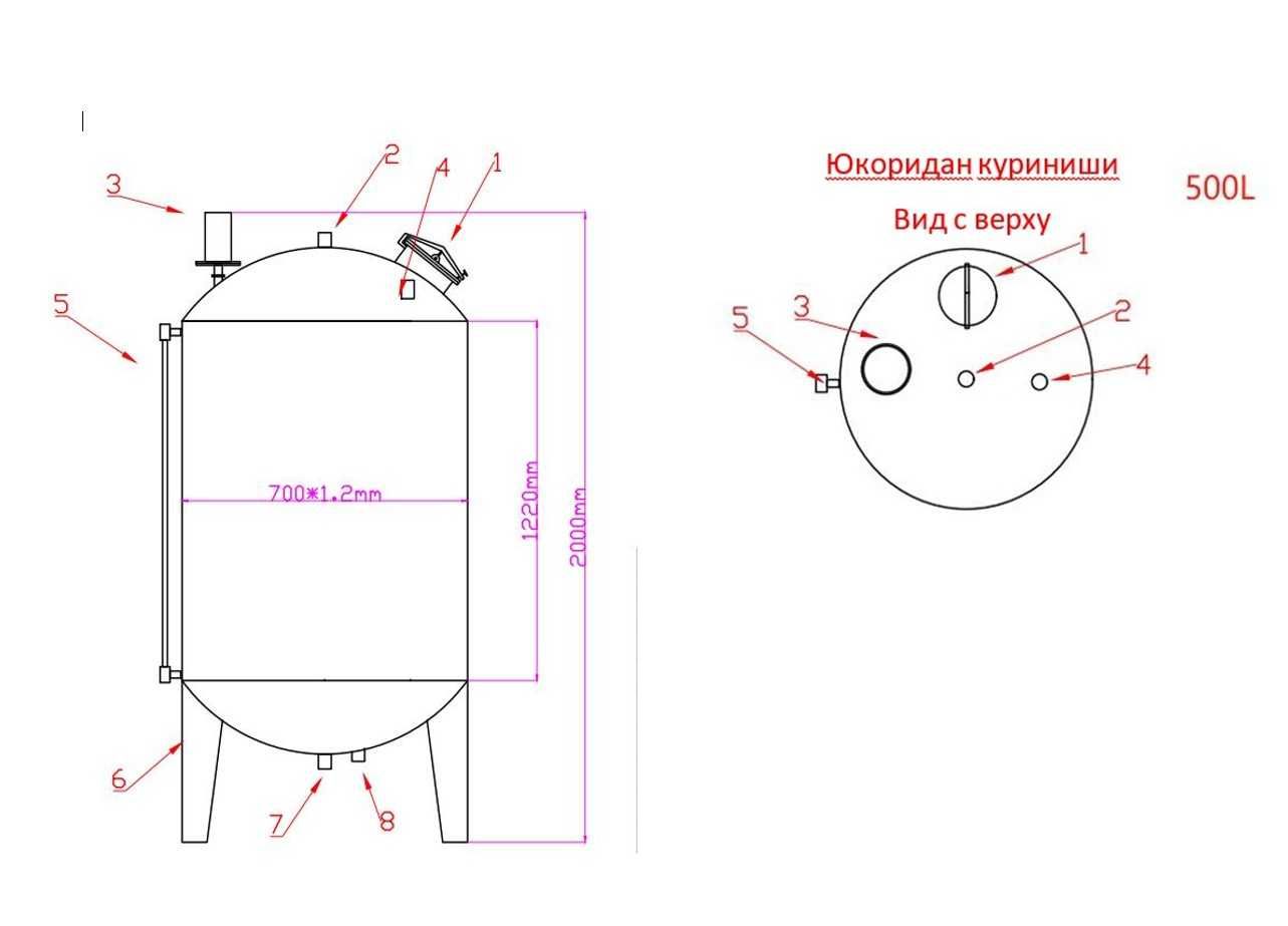 Ёмкость из нержавейки 0,5 м³-500 л Зангламас металдан ясалган  ёмкость