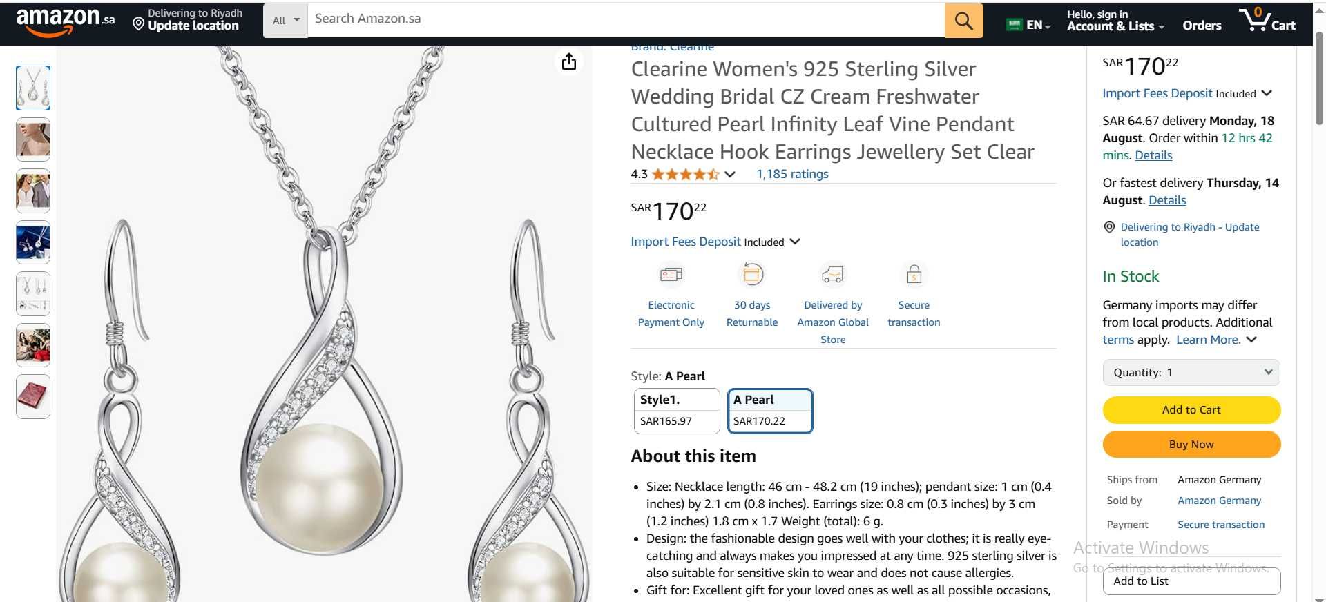 Set Colier si Cercei din Argint 925 cu Perle de Cultura