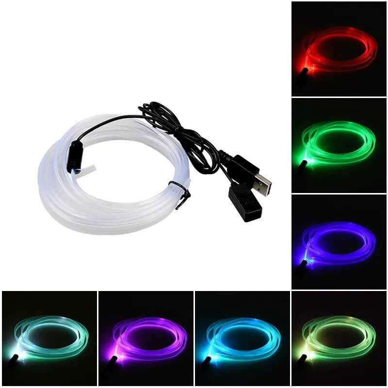 Fir RGB lumina ambientala auto mufa USB, multicolor 7 culori, 2m si 3m