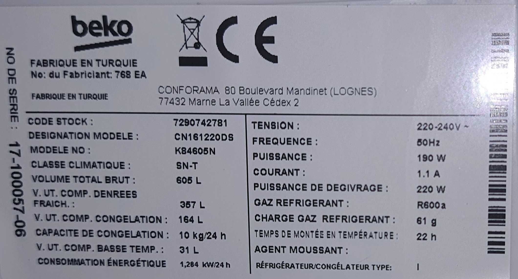 Combină frigorifică BEKO CN161220DS, 605 Litri, Clasa A+, NeoFrost