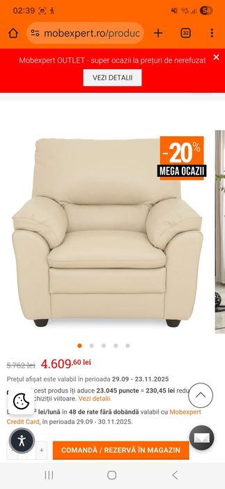 Pat extensibil și fotoliu piele naturală MobExpert