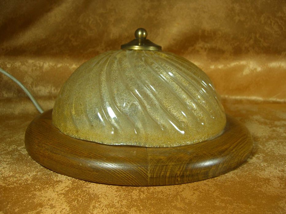 Plafoniera Art Deco Mid Century Modern, lemn, sticla Murano, vintage