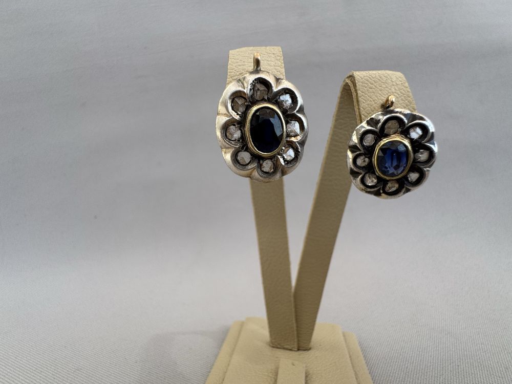 Cercei din aur, argint, safir si diamante