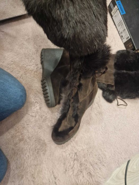 Coach cizme Karita wedge boots piele intoarsa si blana de iepure