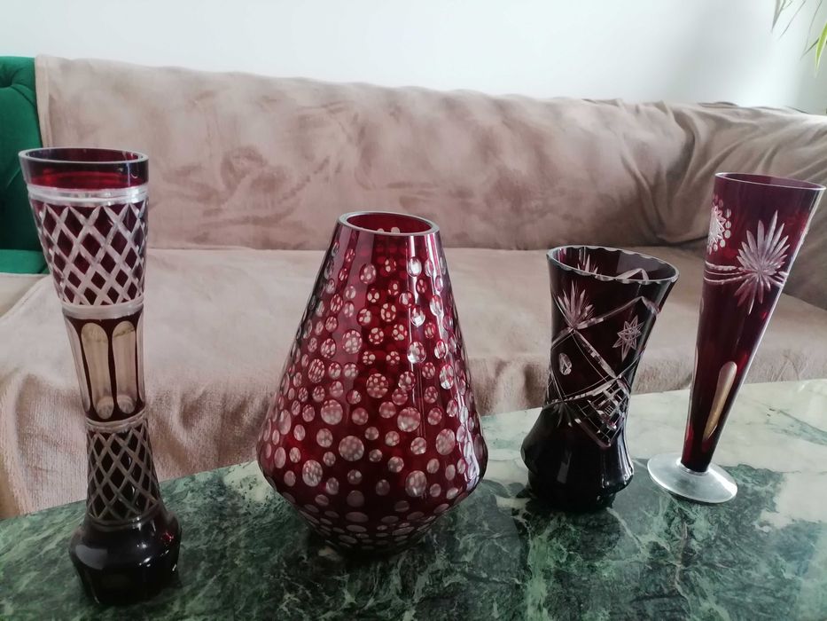 4 veze de cristal rosu rubin hand cut