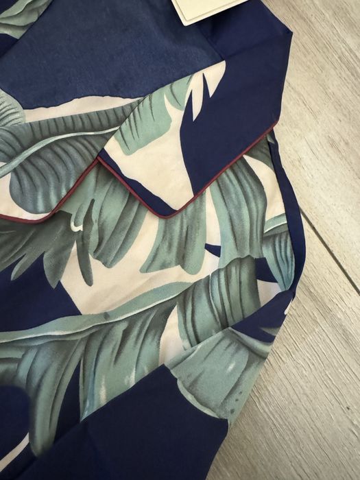 Pijama noua satin frunze bleumarin s36