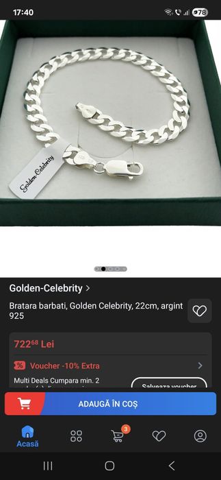 Bratara argint 925 bărbați, 39 grame 22cm