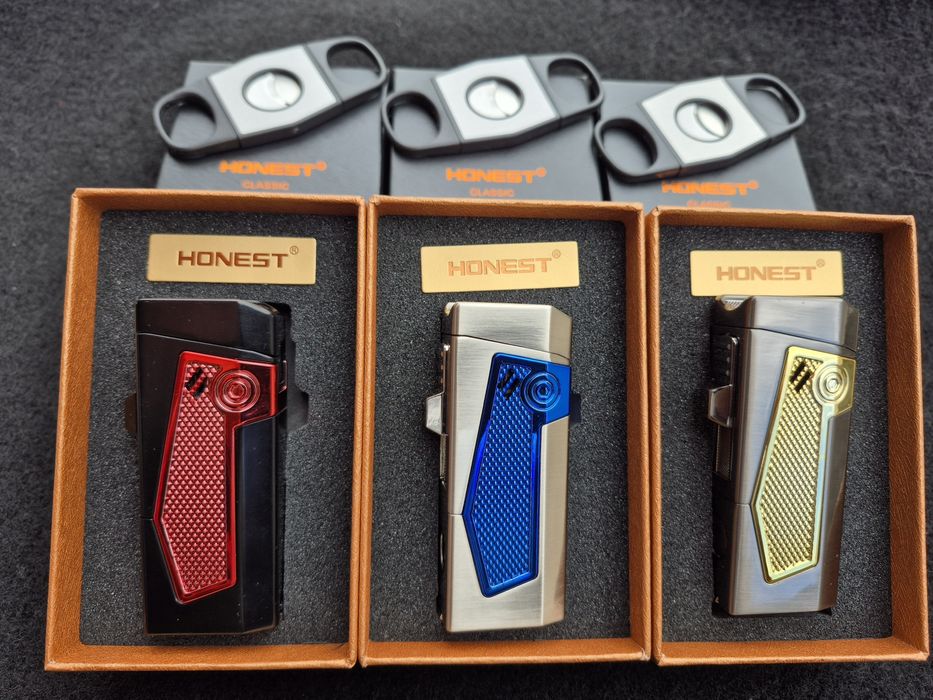 Луксозна запалка за пури HONEST с подарък резачка,три цвята