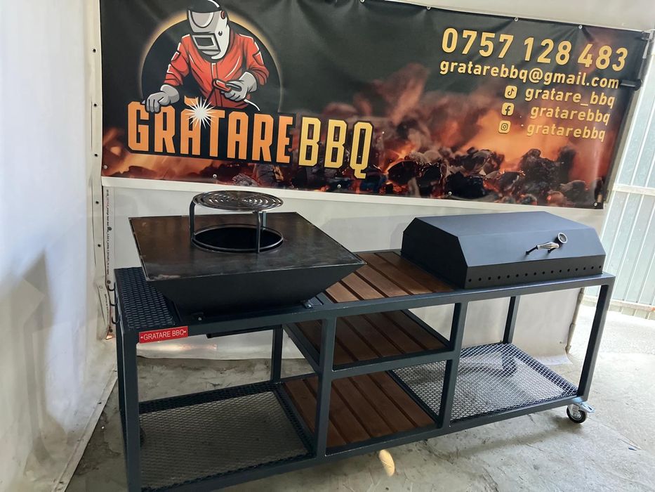 Grătar cu blat de lucru și arzător pe gaz