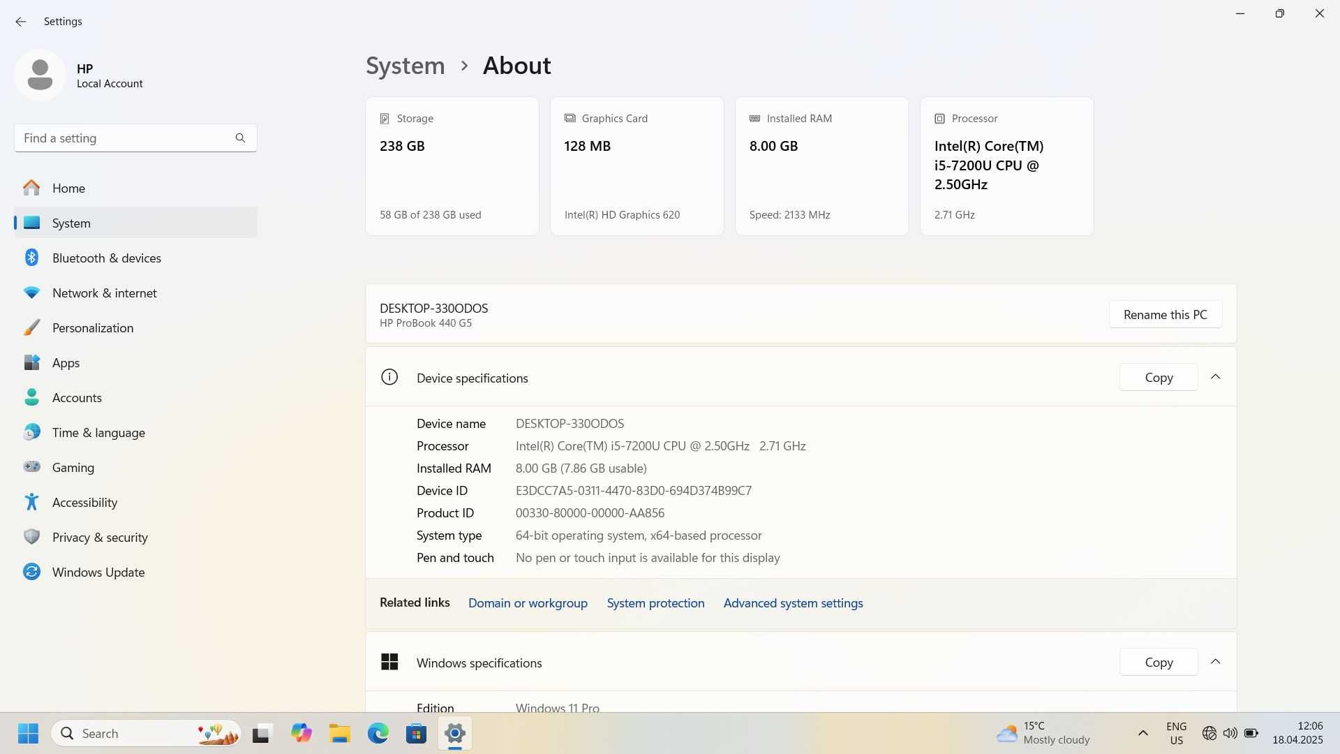 Лаптоп HP ProBook 440 G5/ 14“ FHD/ i5-7200U/ 8GB DDR4/ 250 SSD