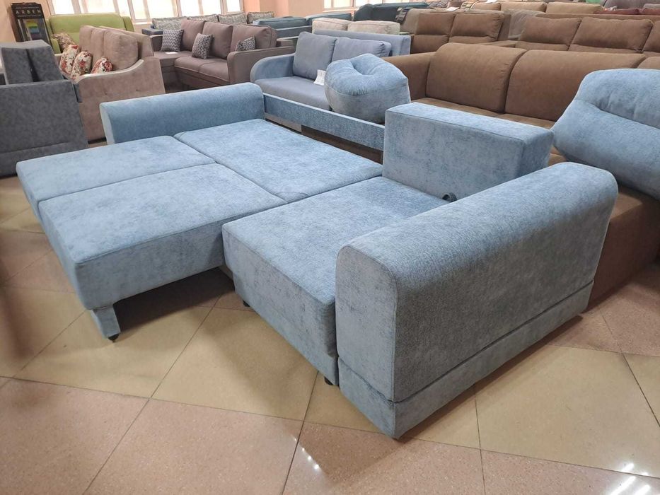 Сероголубой диван угловой без угла