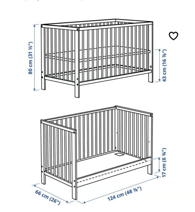 Pătuț din lemn  + saltea Ikea , 60x120 cm.