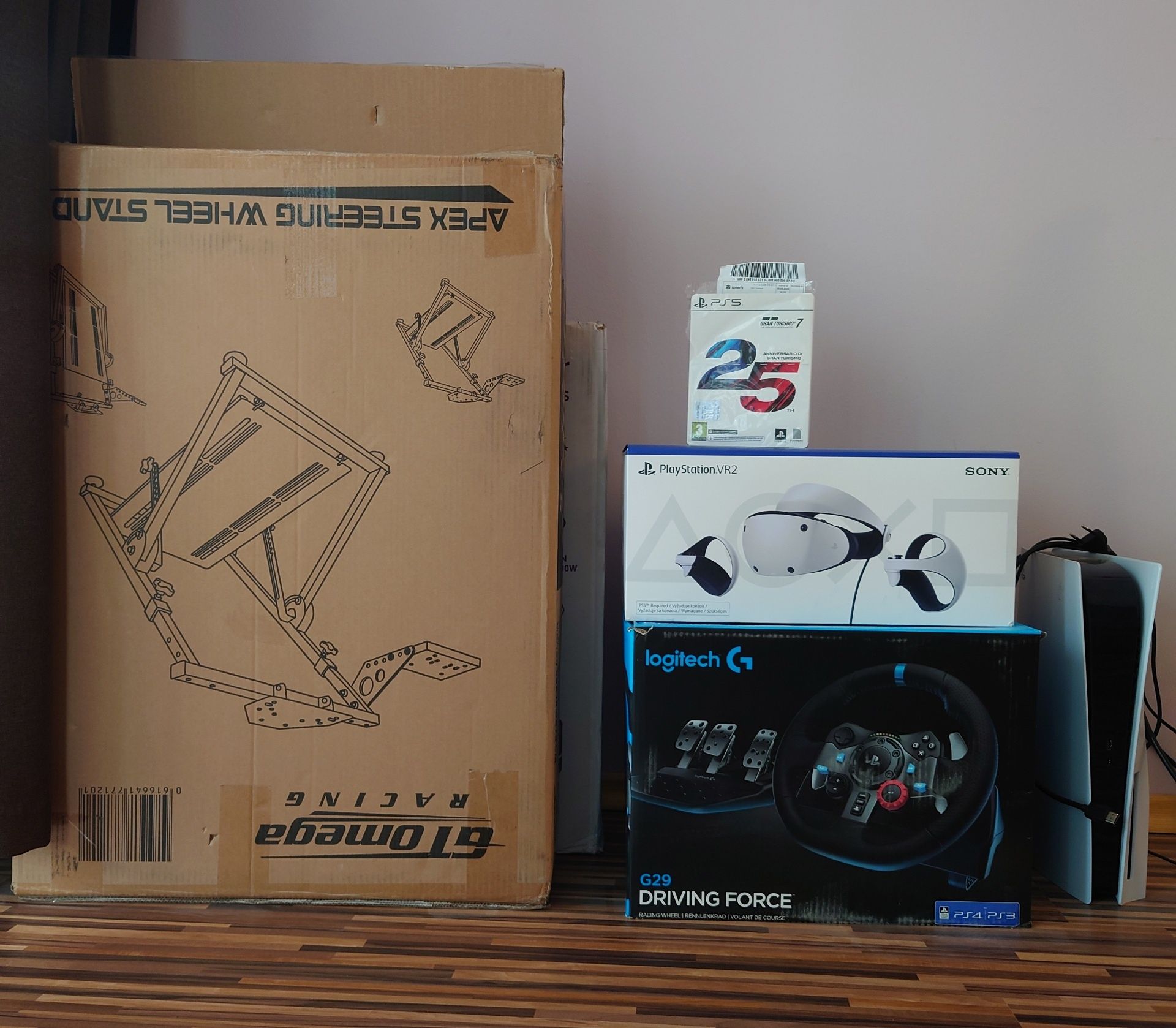 Racing set-up, Playstation 5, волан G29 + стойка, VR2 и Gran Turismo 7
