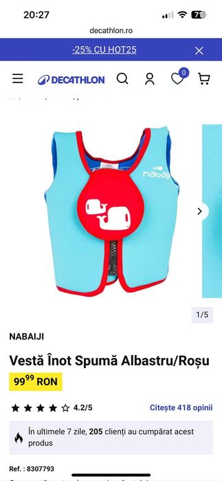 Vesta înot copil max 3 ani Nabaji din spuma
