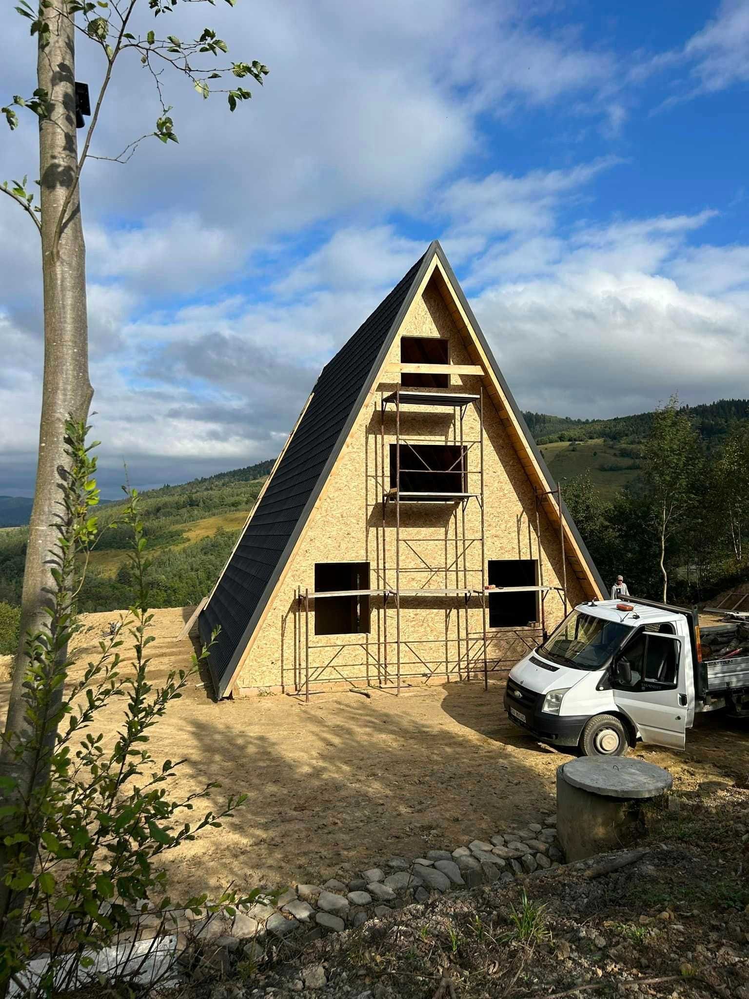 Cabana stil A-Frame si case din structura de lemn