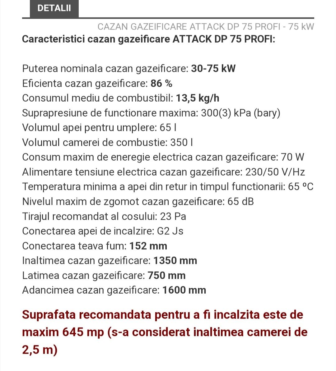 Centrala termica nouă,cu gazeificare Attack DP75 Profi