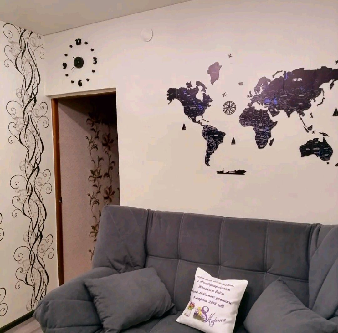 Деревянная карта мира. Настенная карта мира. Декор для дома. Карта мир