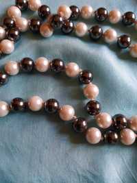 Colier margele perle de mallorca alb cu gri sirag lung 120 cm