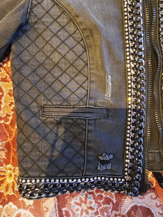 Тъмно сиво ефектно дънкено яке - размер XS