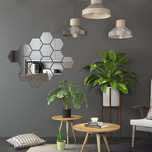 Set 10 Oglinzi din PVC Design Hexagon Silver M Size - Autoadezive!