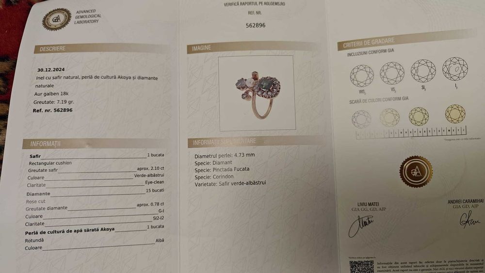 inel vechi deosebit aur safir diamante certificat