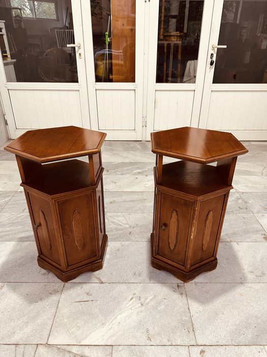 Ретро шестоъгълни дървени шкафчета / нощни масички от 70-те години