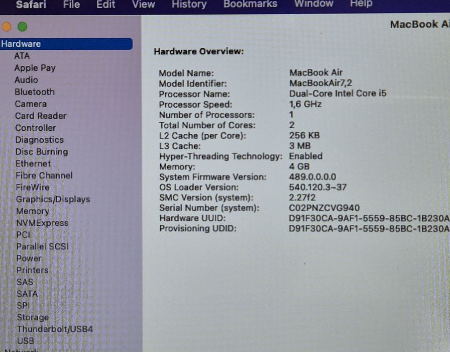 vand laptop Apple MacBook Air 13 2015..i5..Ssd 256 Gb.