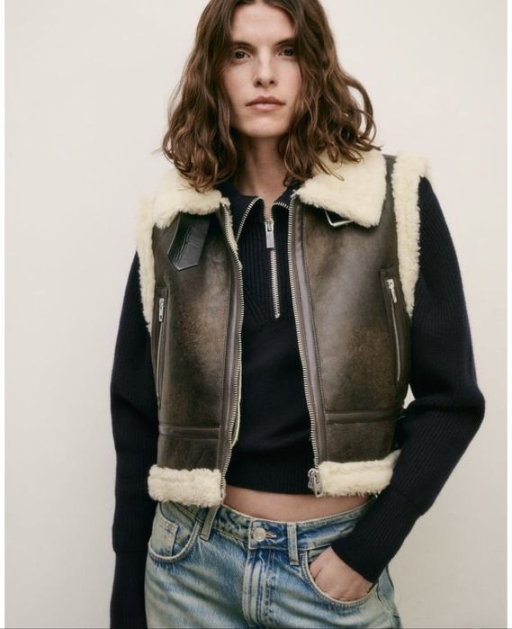 Кожен елек ZARA с пух