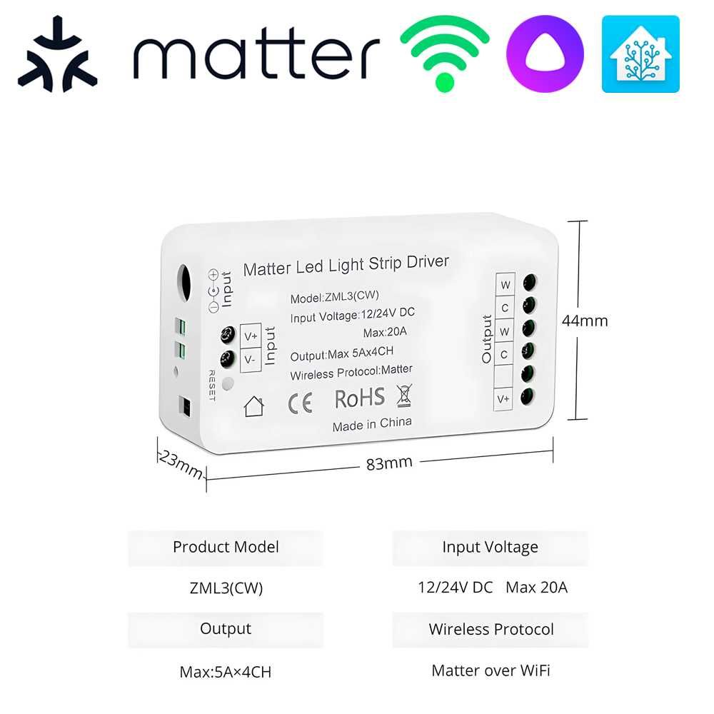 Контроллер светодиодной ленты RGB+CW с поддержкой Matter