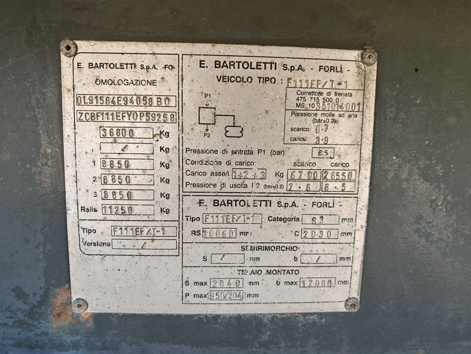 Dezmembrez Semiremorca BARTOLETTI F111EF/T-1