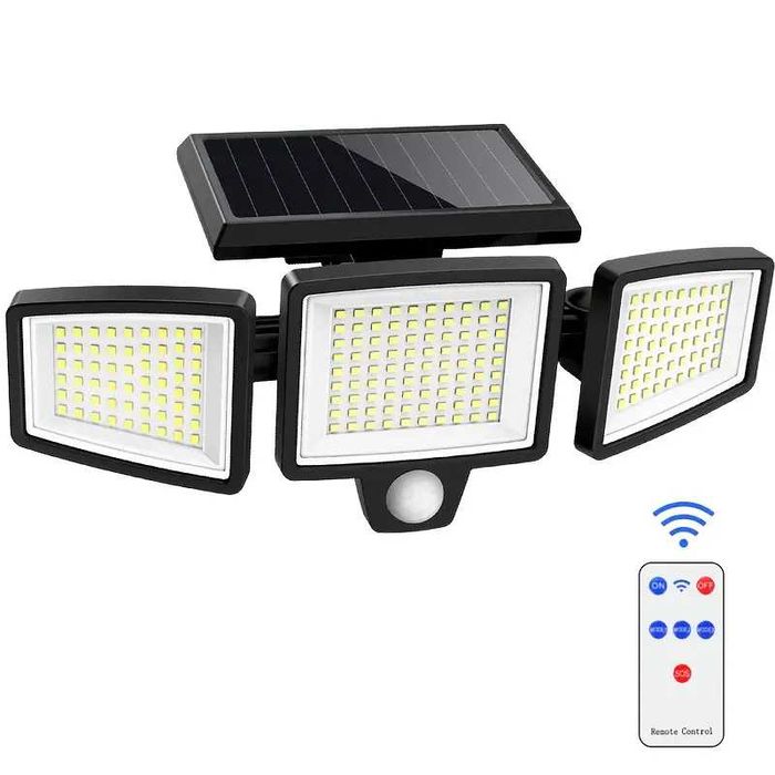 Lampa solara pentru exterior cu senzor de mișcare cu trei capete