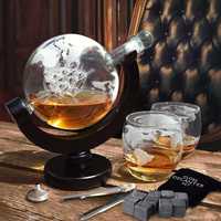 Сет за уиски със стъклен декантер глобус, чаши и камъни за охлаждане