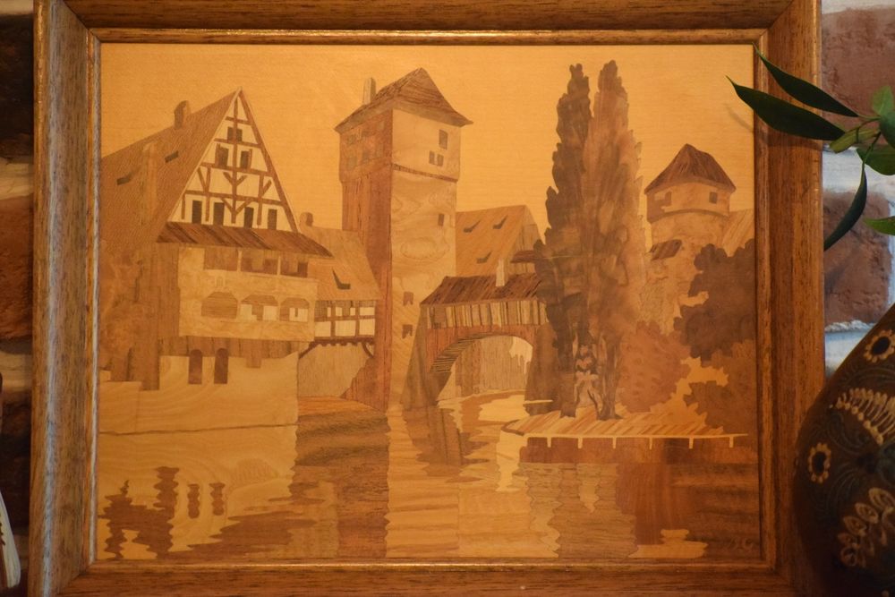 Tablou vintage Buchschmid & Grétaux Marquetry Wood