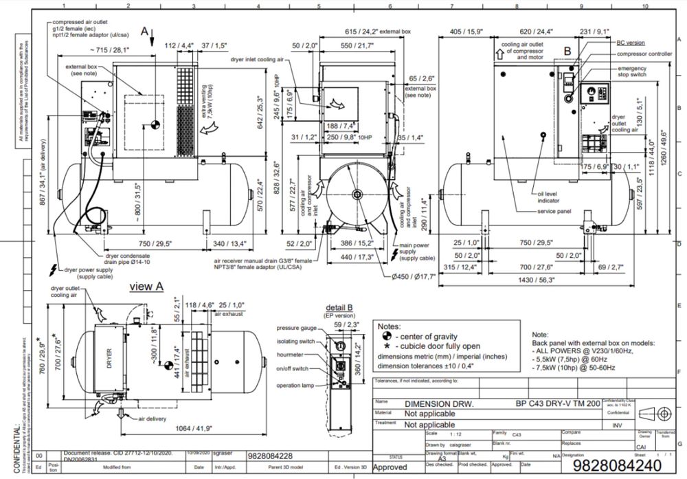 Compresor cu Surub ABAC Monofazic 230v + Uscator + Rezervor 270l