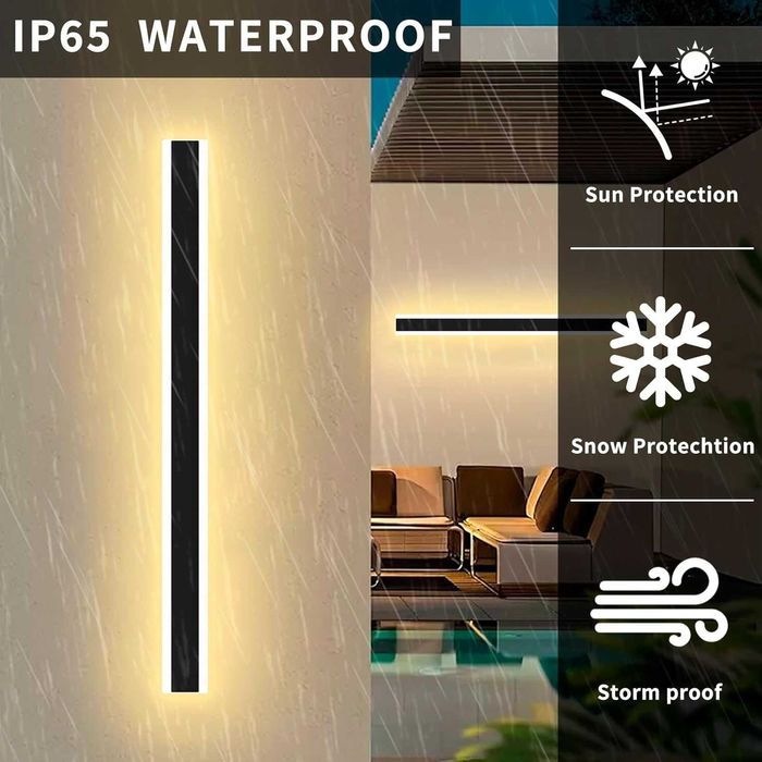 LED външна стенна лампа, димируема 80 см, 32 W, дистанционно, черна